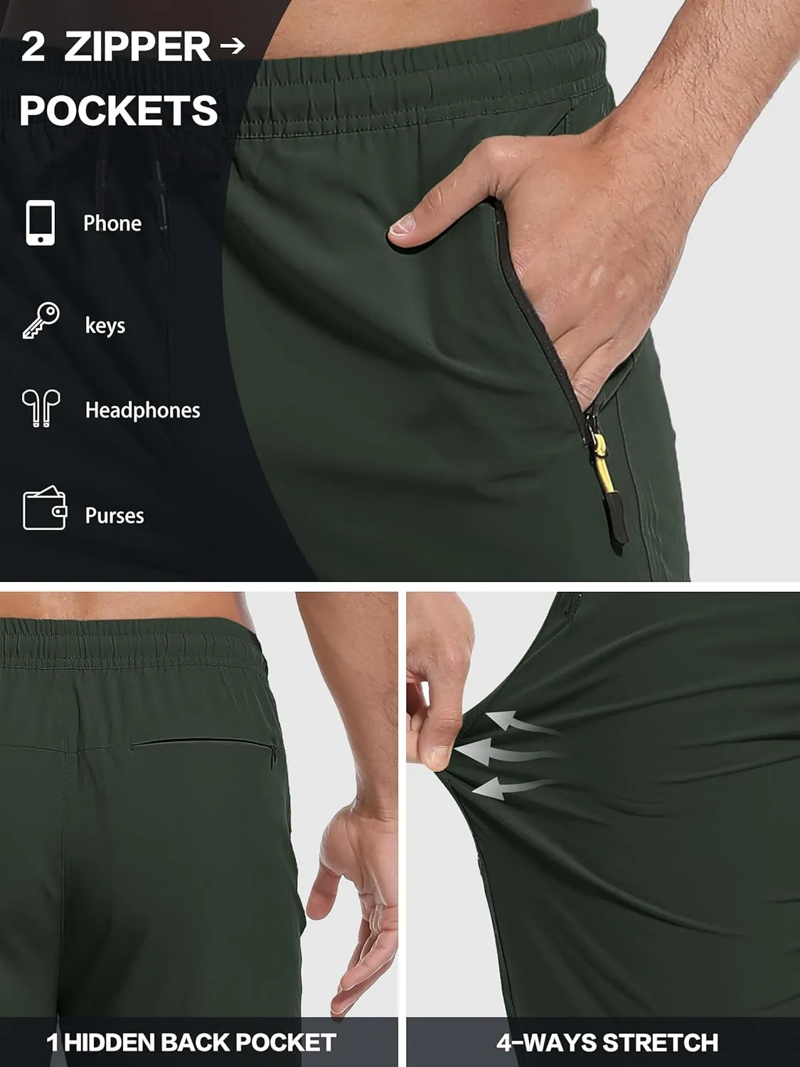 Men's Hiking Pants Lightweight Quick Dry Waterproof Breathable Athletic Joggers Track Running Sweatpants