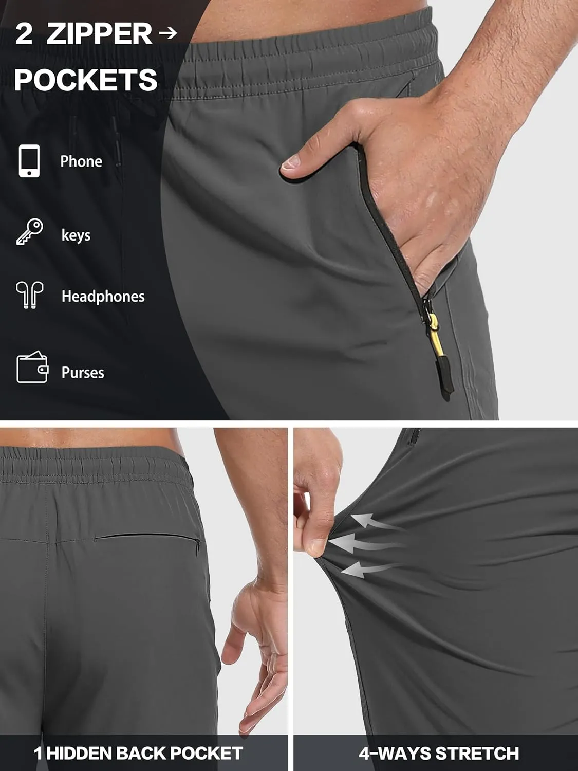 Men's Hiking Pants Lightweight Quick Dry Waterproof Breathable Athletic Joggers Track Running Sweatpants