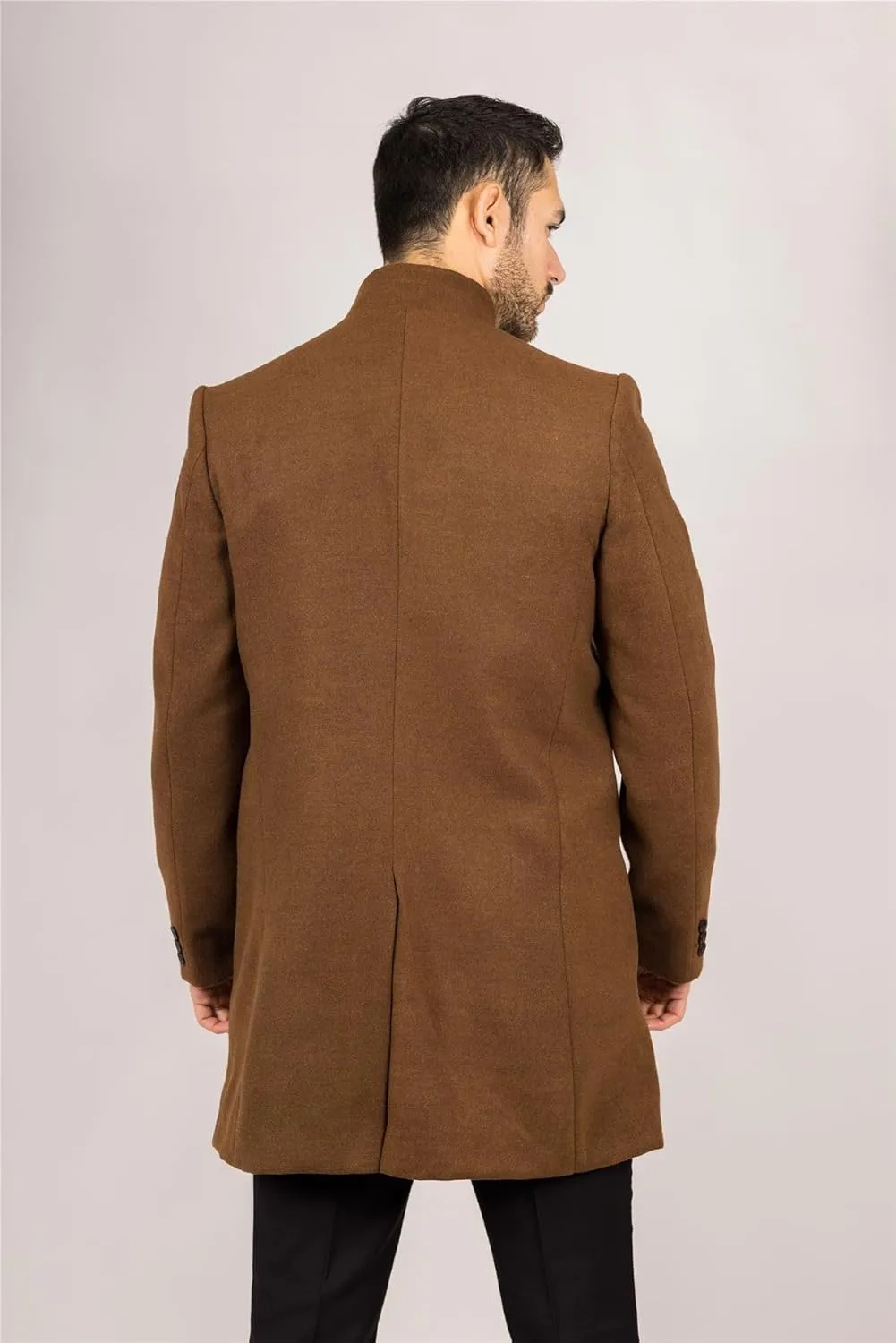 Men's Overcoat Stand Collar Wool Blend Classic Trench Coat Winter Jacket