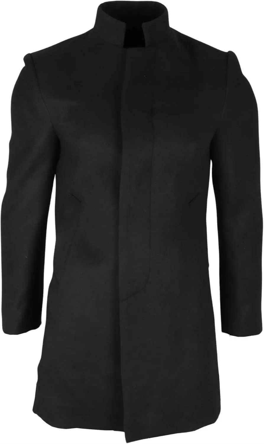 Men's Overcoat Stand Collar Wool Blend Classic Trench Coat Winter Jacket