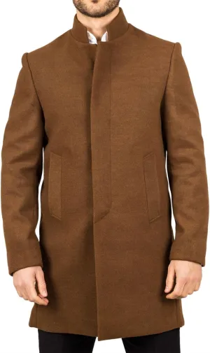 Men's Overcoat Stand Collar Wool Blend Classic Trench Coat Winter Jacket