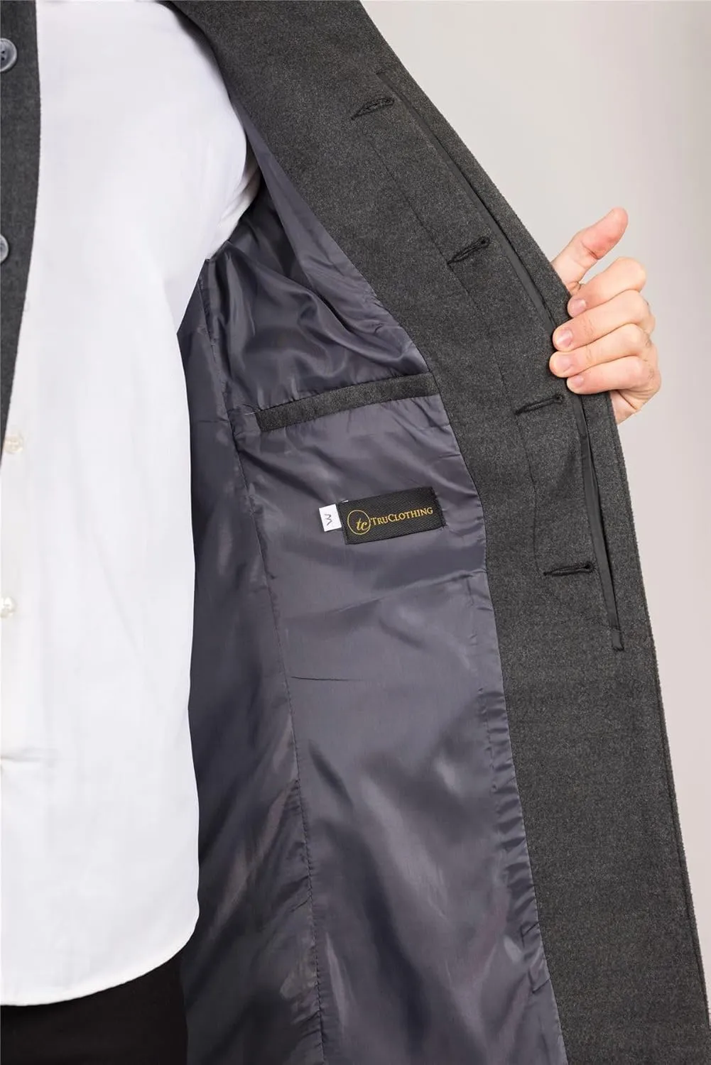 Men's Overcoat Stand Collar Wool Blend Classic Trench Coat Winter Jacket