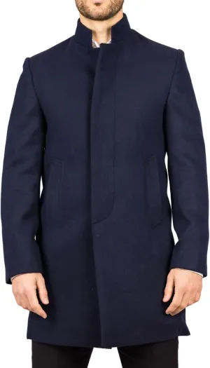 Men's Overcoat Stand Collar Wool Blend Classic Trench Coat Winter Jacket