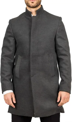 Men's Overcoat Stand Collar Wool Blend Classic Trench Coat Winter Jacket