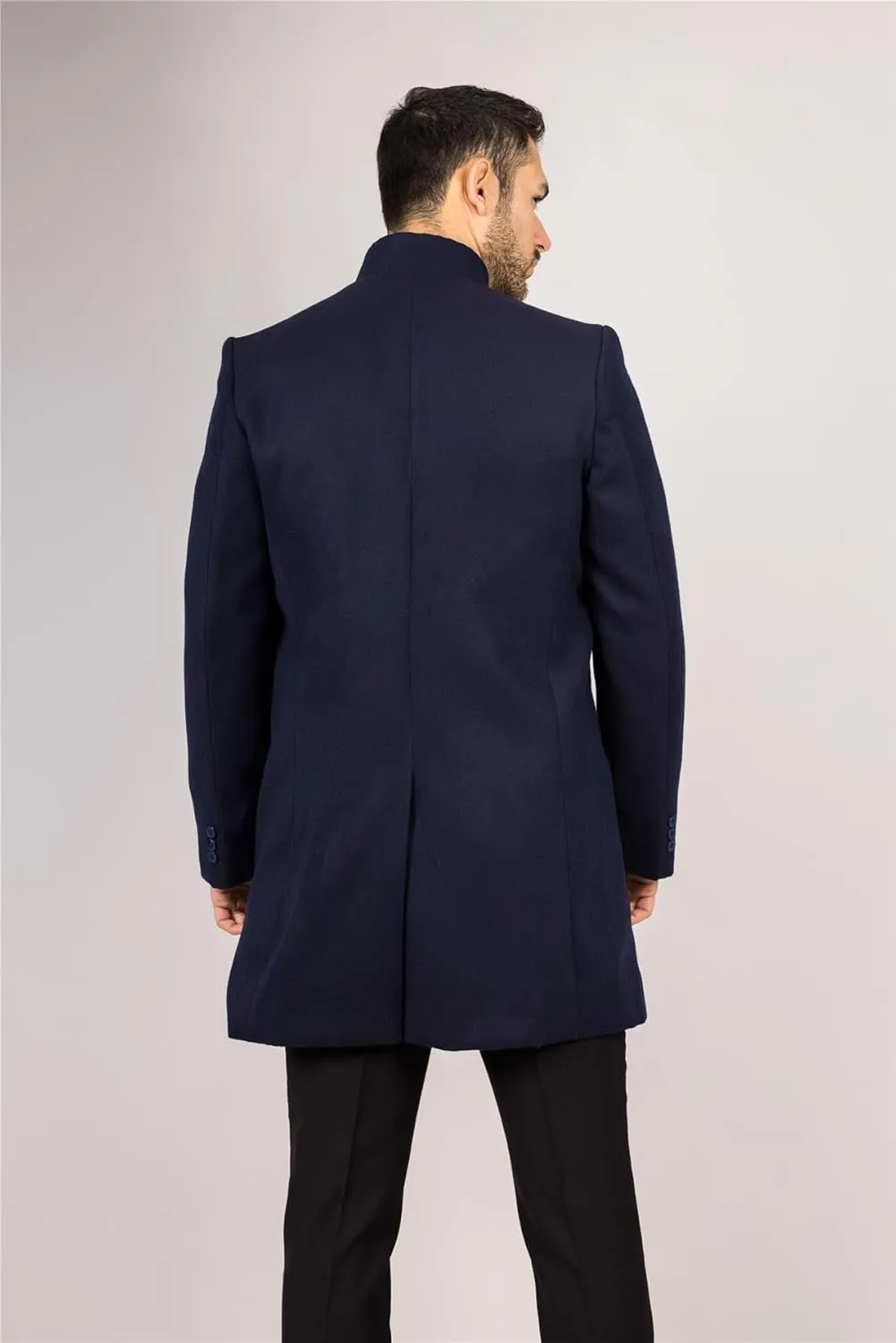 Men's Overcoat Stand Collar Wool Blend Classic Trench Coat Winter Jacket