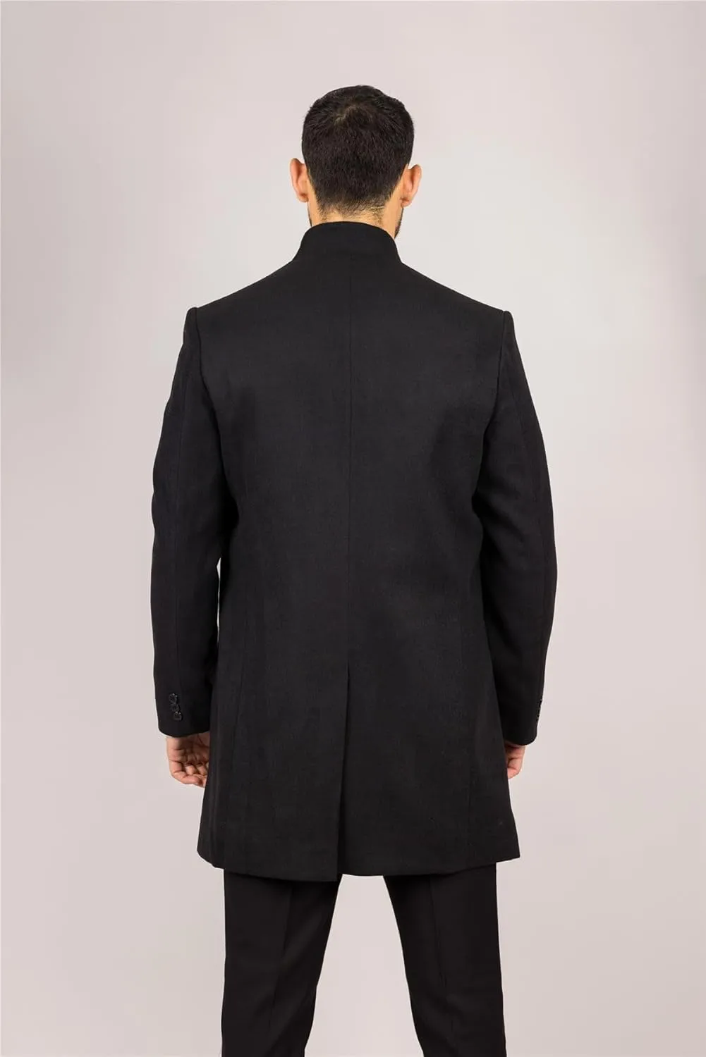 Men's Overcoat Stand Collar Wool Blend Classic Trench Coat Winter Jacket