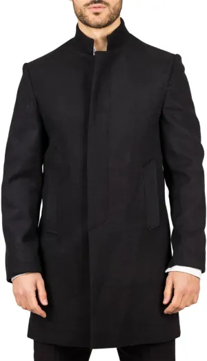 Men's Overcoat Stand Collar Wool Blend Classic Trench Coat Winter Jacket