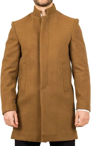 Men's Overcoat Stand Collar Wool Blend Classic Trench Coat Winter Jacket