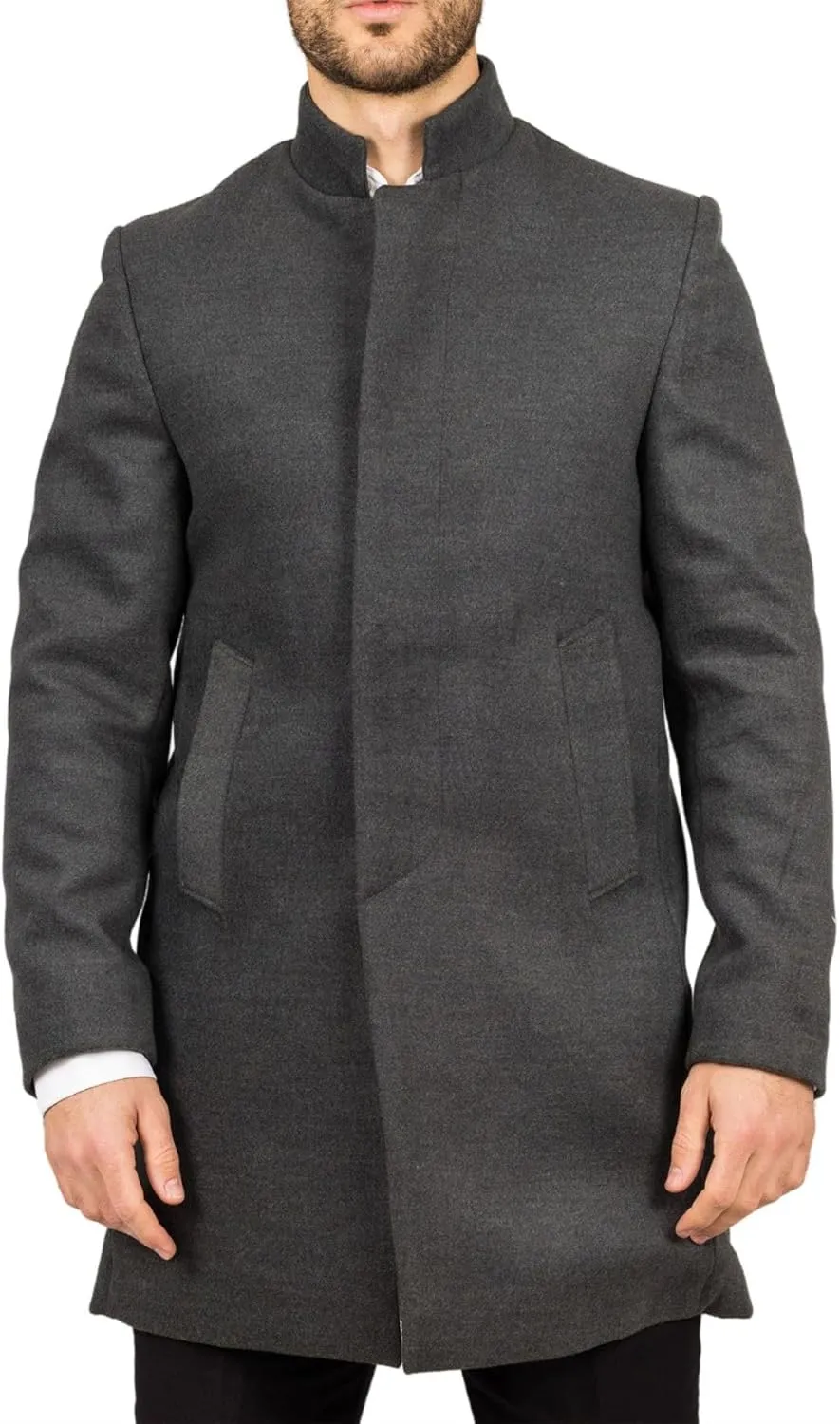 Men's Overcoat Stand Collar Wool Blend Classic Trench Coat Winter Jacket