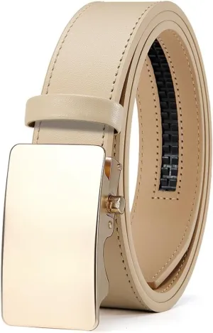 Men's Premium Leather Smooth Ratchet Business Belt Men's Dress and Casual Daily Adjustable Buckle