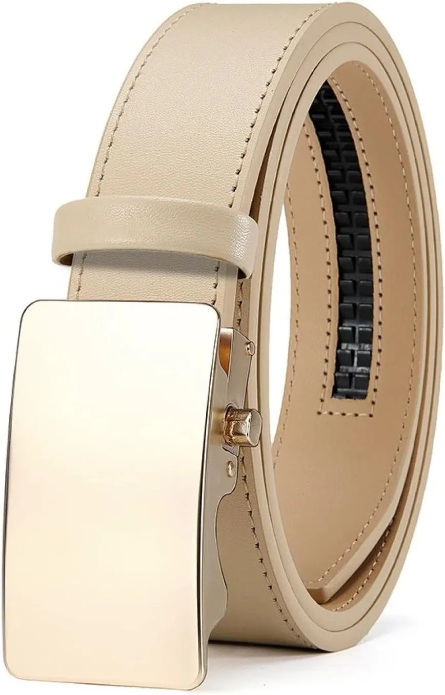 Men's Premium Leather Smooth Ratchet Business Belt Men's Dress and Casual Daily Adjustable Buckle