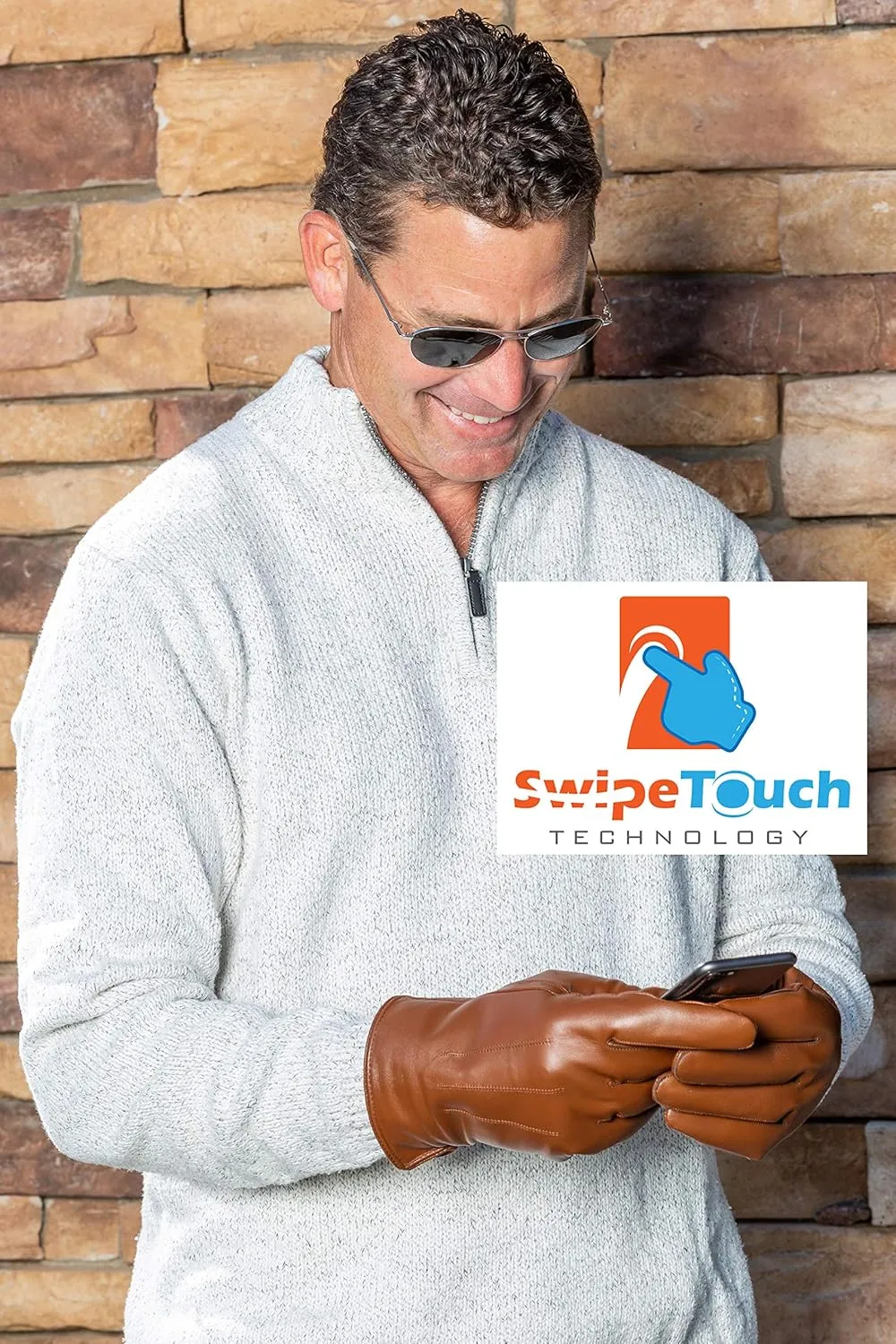 Men's Rabbit Fur Lined Leather Gloves, Touchscreen, Leather Gloves for Men, Gift Box