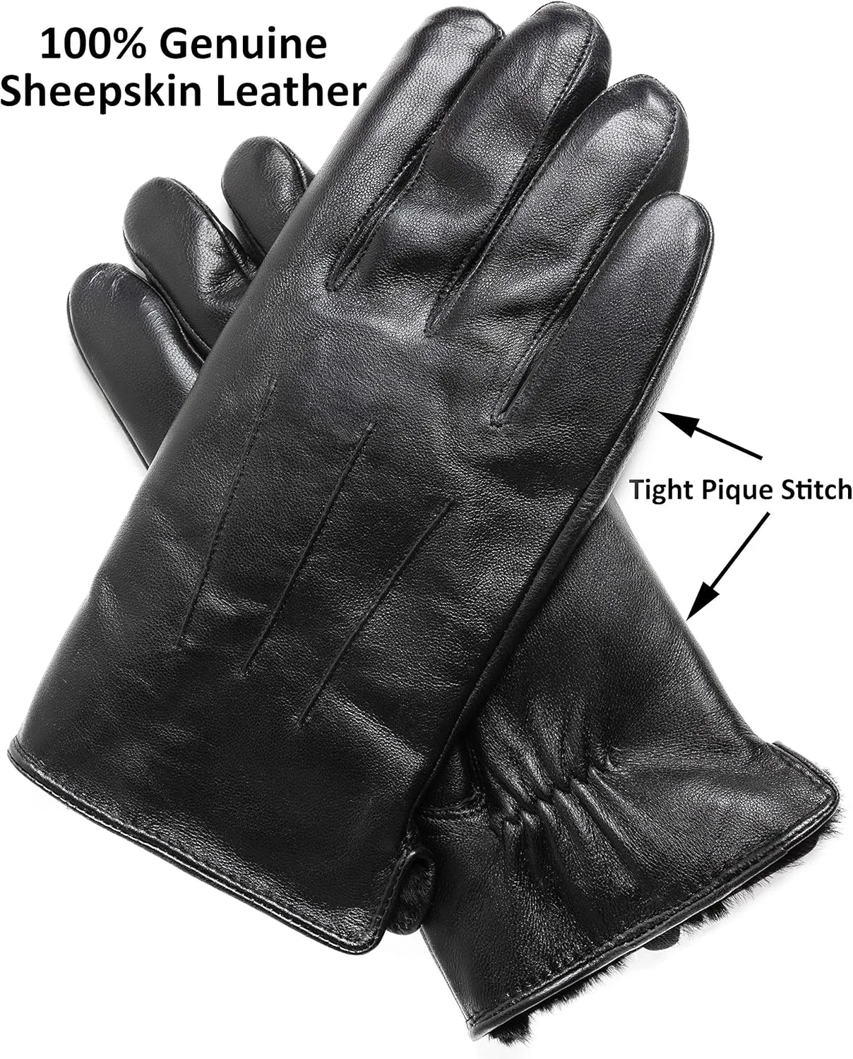 Men's Rabbit Fur Lined Leather Gloves, Touchscreen, Leather Gloves for Men, Gift Box