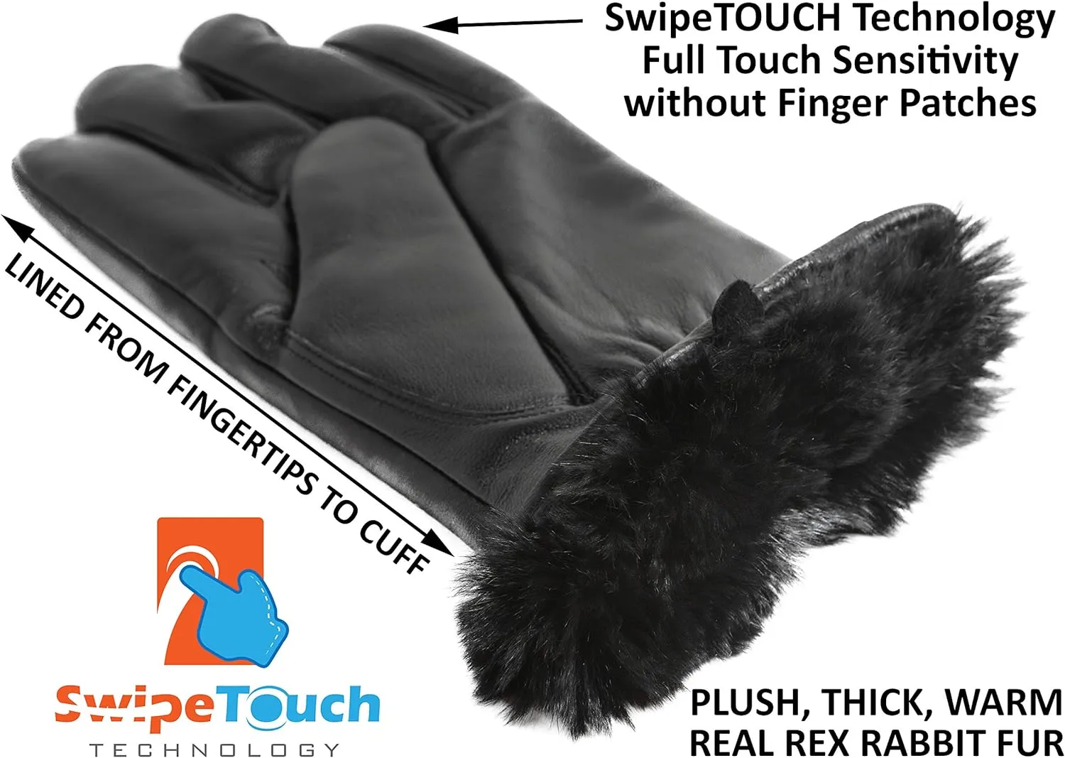 Men's Rabbit Fur Lined Leather Gloves, Touchscreen, Leather Gloves for Men, Gift Box