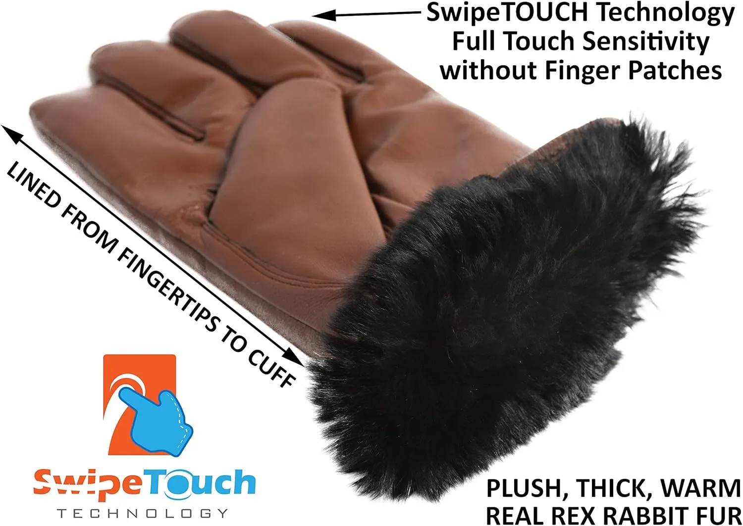 Men's Rabbit Fur Lined Leather Gloves, Touchscreen, Leather Gloves for Men, Gift Box