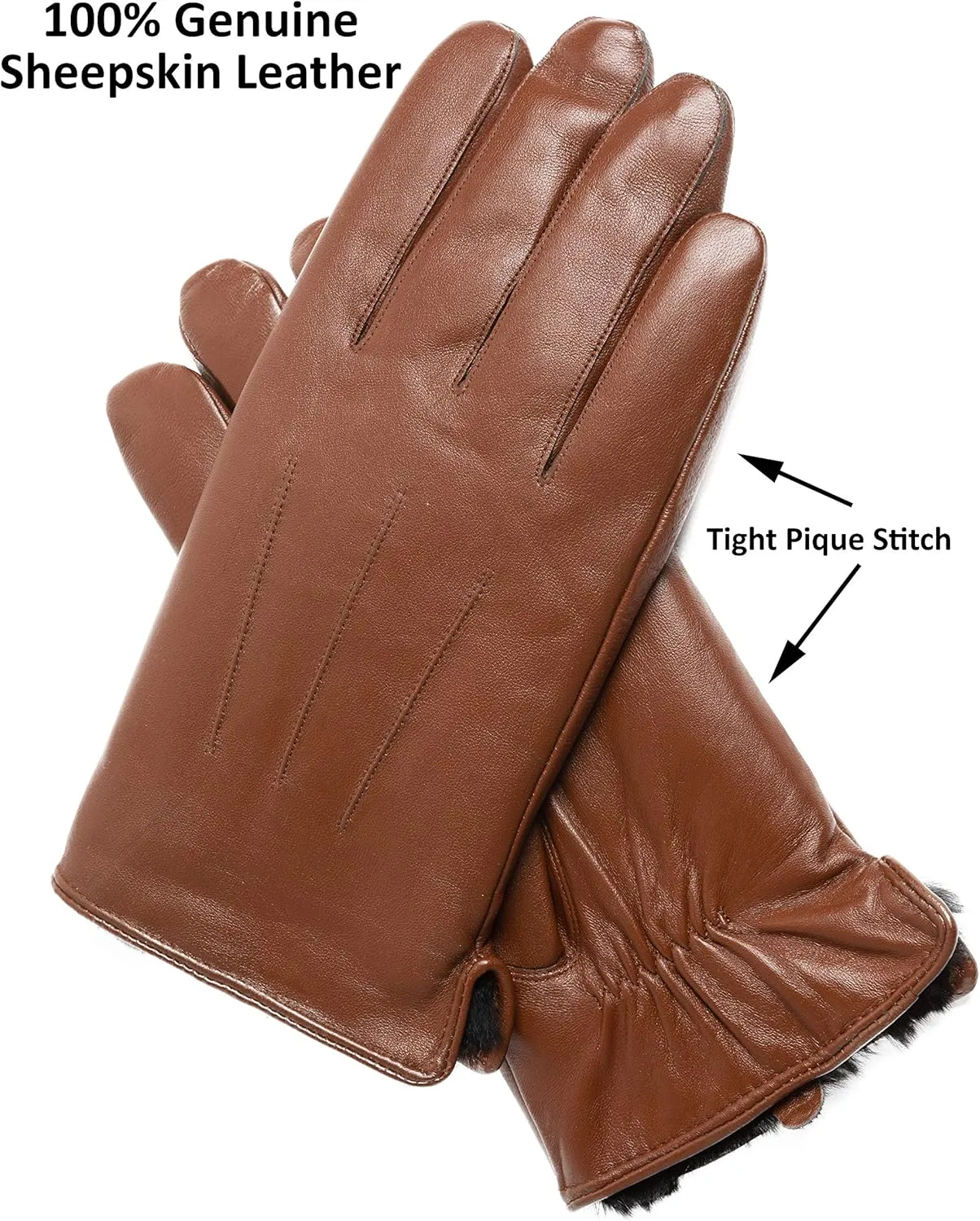 Men's Rabbit Fur Lined Leather Gloves, Touchscreen, Leather Gloves for Men, Gift Box