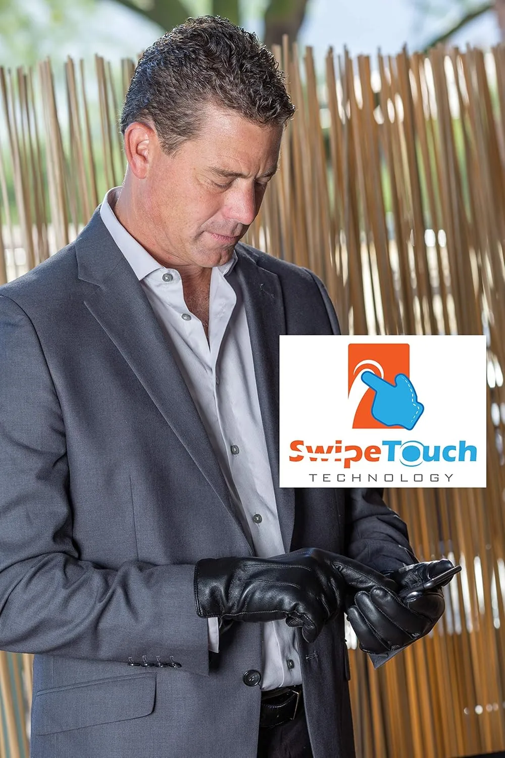 Men's Rabbit Fur Lined Leather Gloves, Touchscreen, Leather Gloves for Men, Gift Box