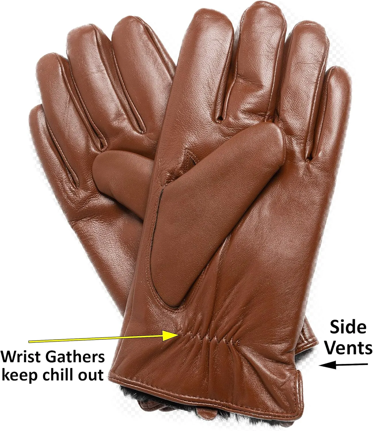 Men's Rabbit Fur Lined Leather Gloves, Touchscreen, Leather Gloves for Men, Gift Box