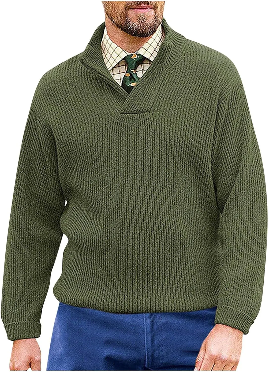 Mens Solid Sweaters Fall Casual Trendy Basic Long Sleeve Pullovers Tops Comfy Soft V Neck Loose Fit Winter Clothes