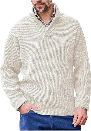 Mens Solid Sweaters Fall Casual Trendy Basic Long Sleeve Pullovers Tops Comfy Soft V Neck Loose Fit Winter Clothes