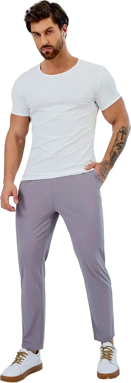 Mens Stretch Travel Pants 27" Inseam Quick Dry Light Weight Sweatpants Workout Casual Joggers with Pockets