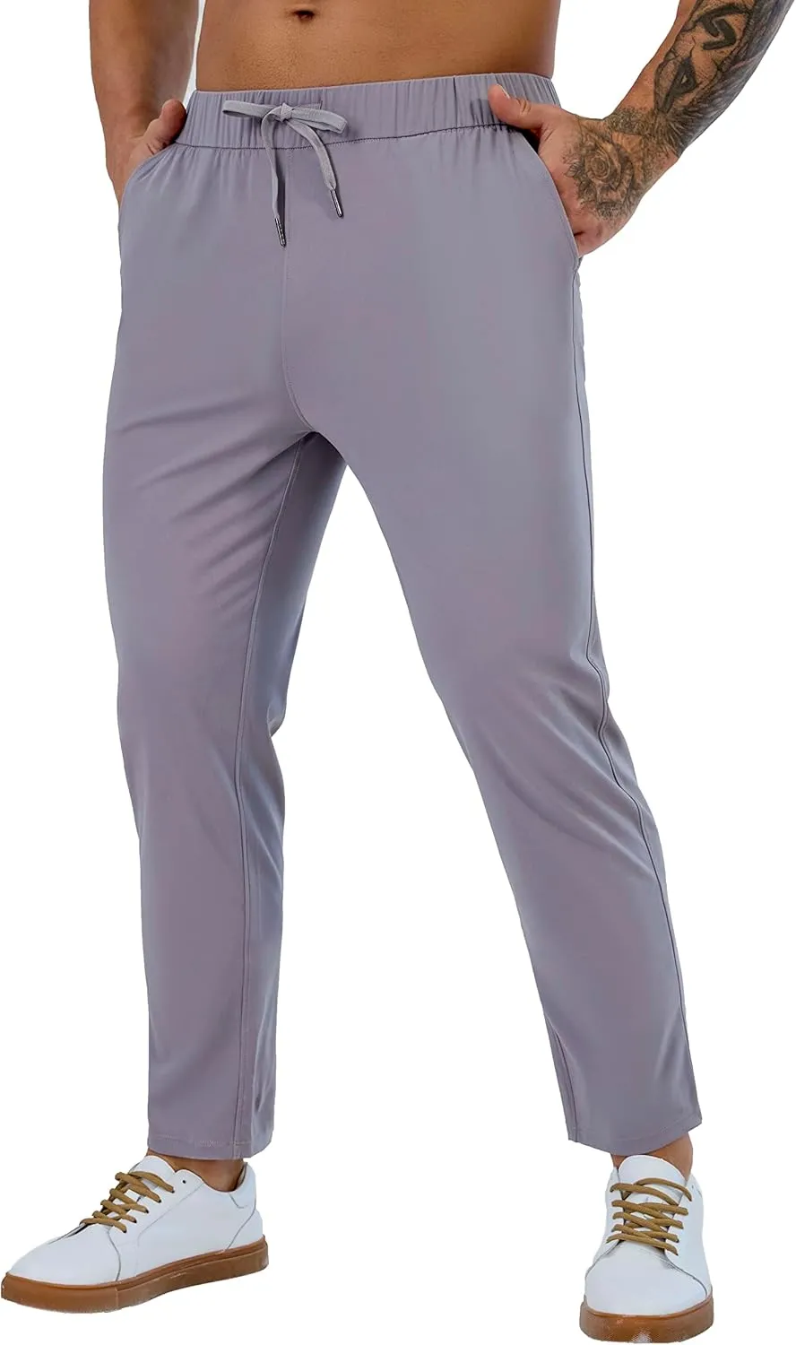 Mens Stretch Travel Pants 27" Inseam Quick Dry Light Weight Sweatpants Workout Casual Joggers with Pockets