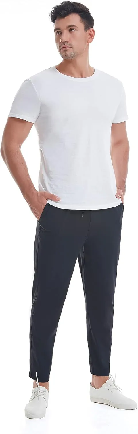 Mens Stretch Travel Pants 27" Inseam Quick Dry Light Weight Sweatpants Workout Casual Joggers with Pockets
