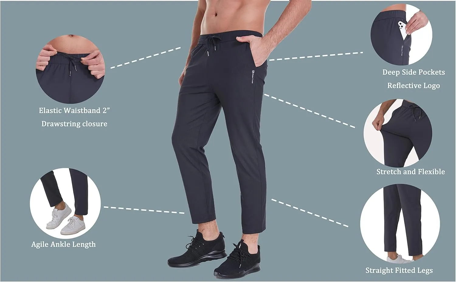 Mens Stretch Travel Pants 27" Inseam Quick Dry Light Weight Sweatpants Workout Casual Joggers with Pockets