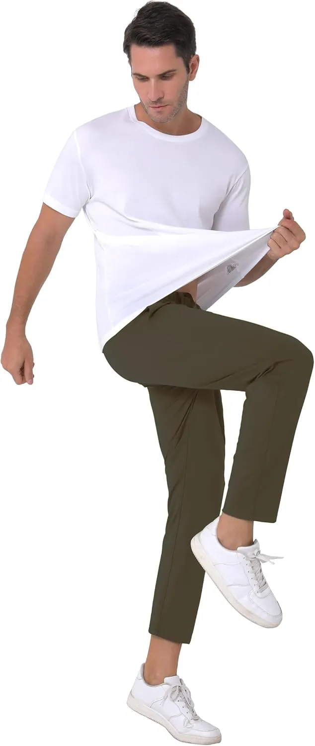 Mens Stretch Travel Pants 27" Inseam Quick Dry Light Weight Sweatpants Workout Casual Joggers with Pockets