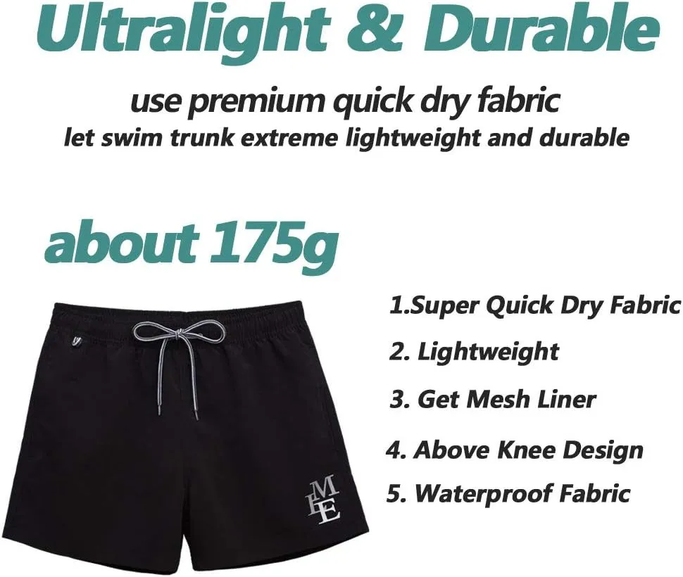 Men's Swim Trunks Quick Dry Athletic Swimwear Shorts with Mesh Lining and Pockets