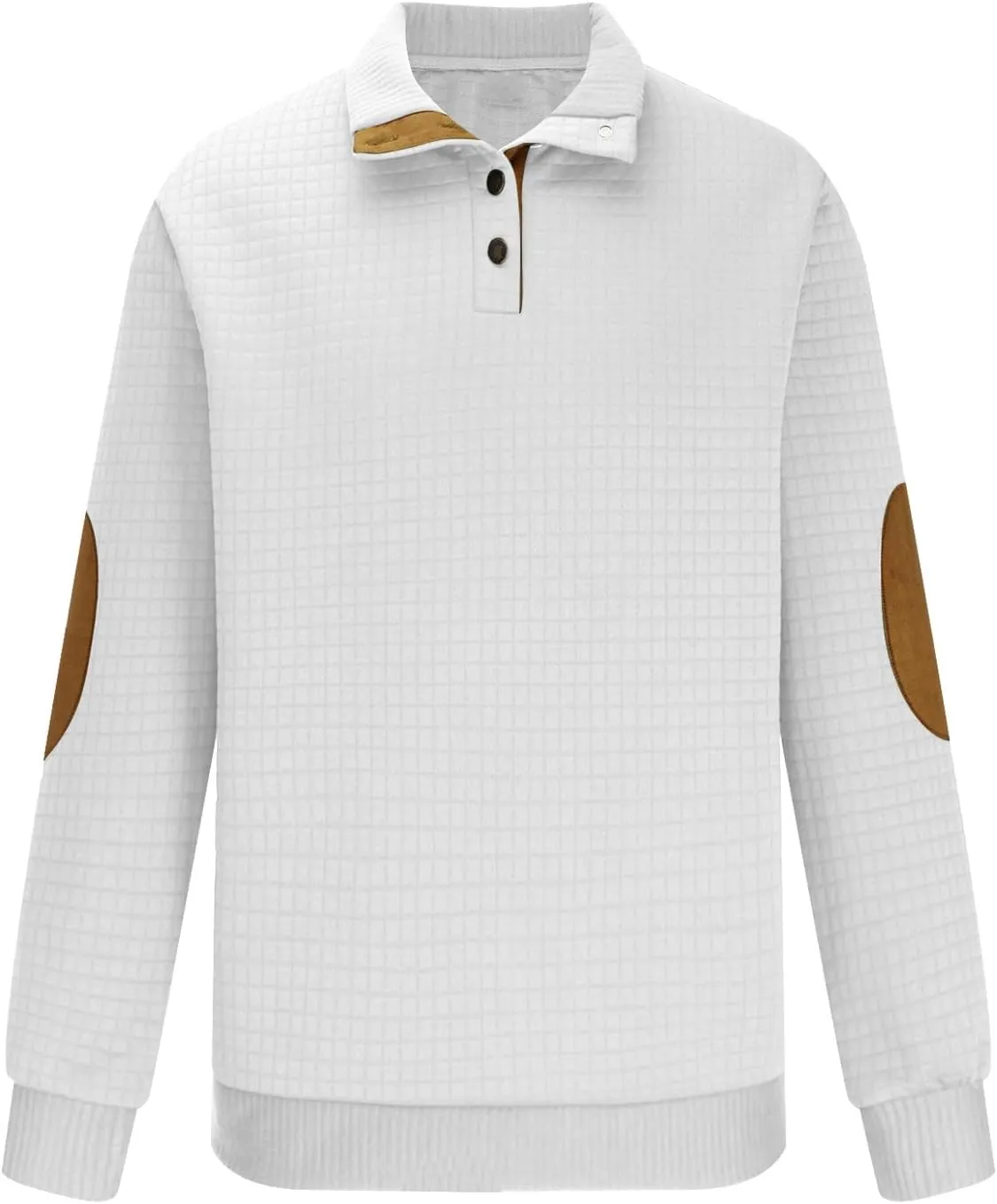 Men's Waffle Knitted Pullover Tops Patchwork Long Sleeve Sweatshirts Button V Neck Stand-Up Collar Loose Tops