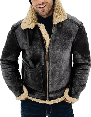 Mens Winter Warm Faux Suede Jackets Sherpa Lined Outerwear Full Zip Coats with Pockets Heavyweight Trench Coat