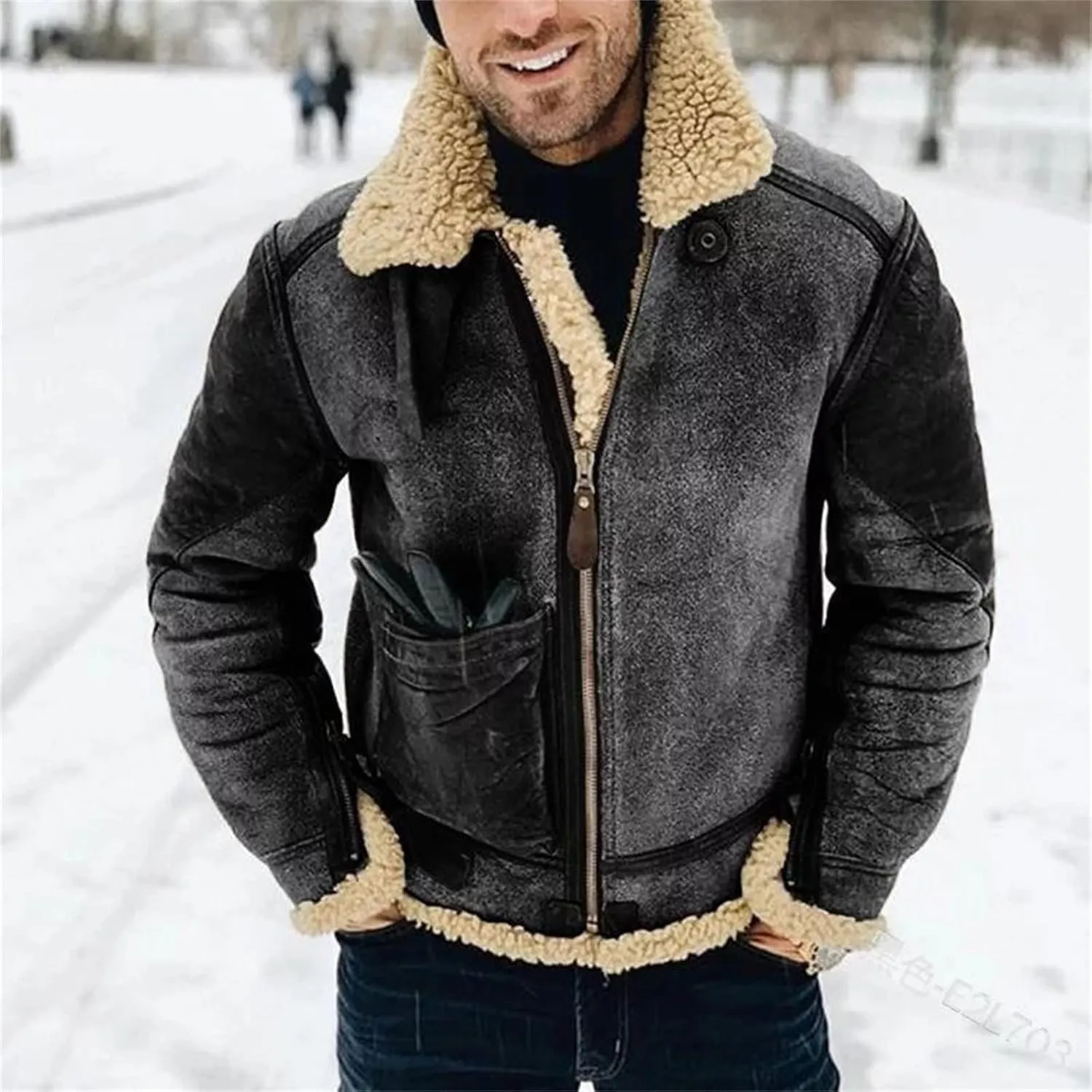 Mens Winter Warm Faux Suede Jackets Sherpa Lined Outerwear Full Zip Coats with Pockets Heavyweight Trench Coat