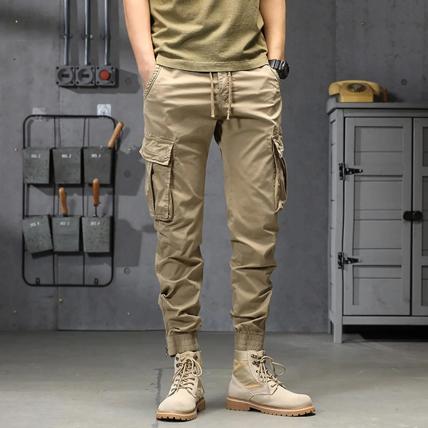 Mens Workout Cargo Sweatpants Running Pants Pockets Men's Pants Stripped Trousers Men's Fleece Sweatpant with Pockets