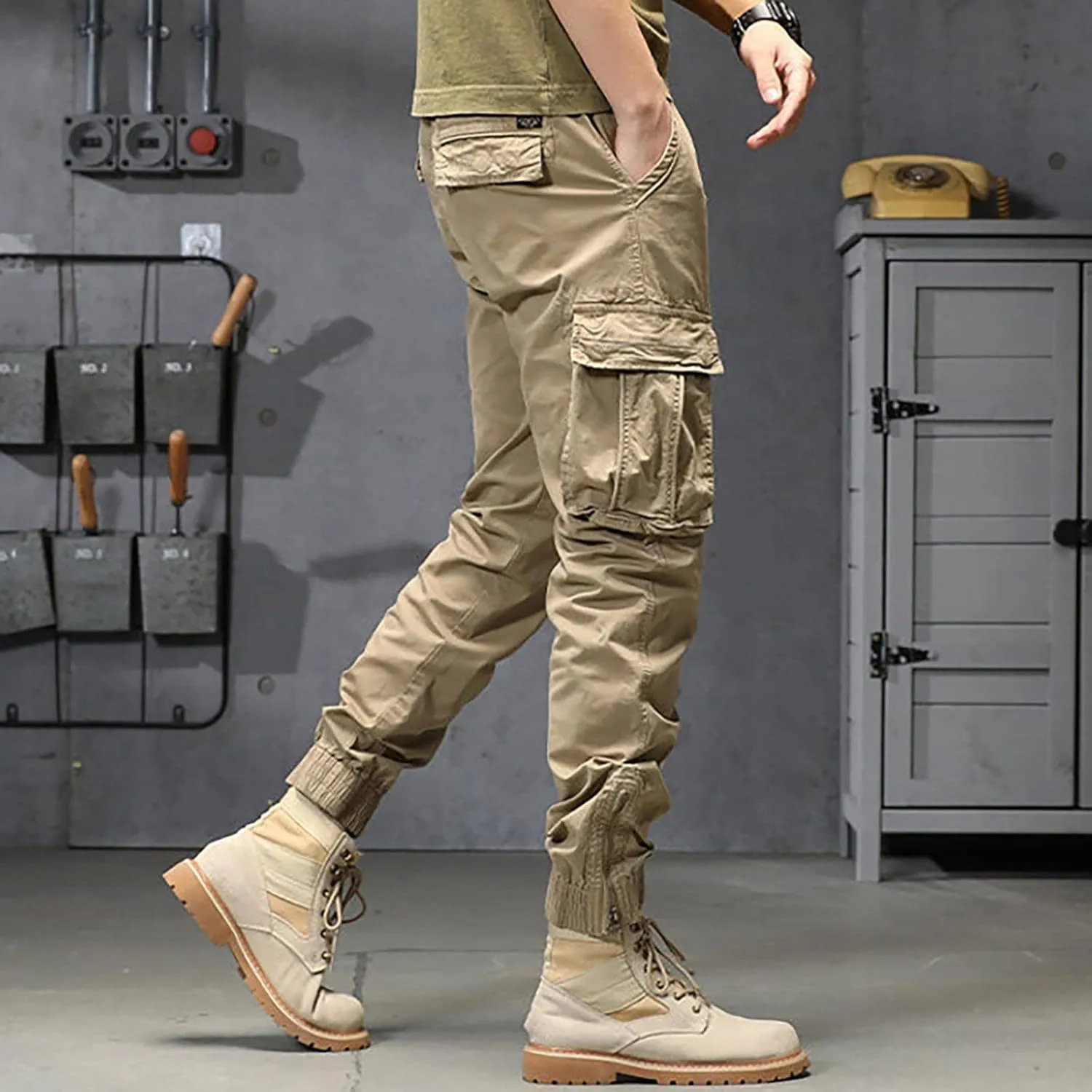 Mens Workout Cargo Sweatpants Running Pants Pockets Men's Pants Stripped Trousers Men's Fleece Sweatpant with Pockets