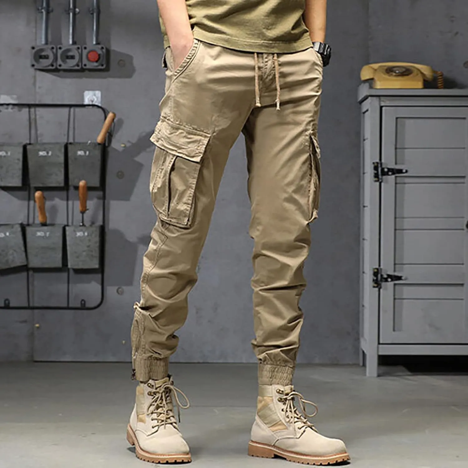 Mens Workout Cargo Sweatpants Running Pants Pockets Men's Pants Stripped Trousers Men's Fleece Sweatpant with Pockets