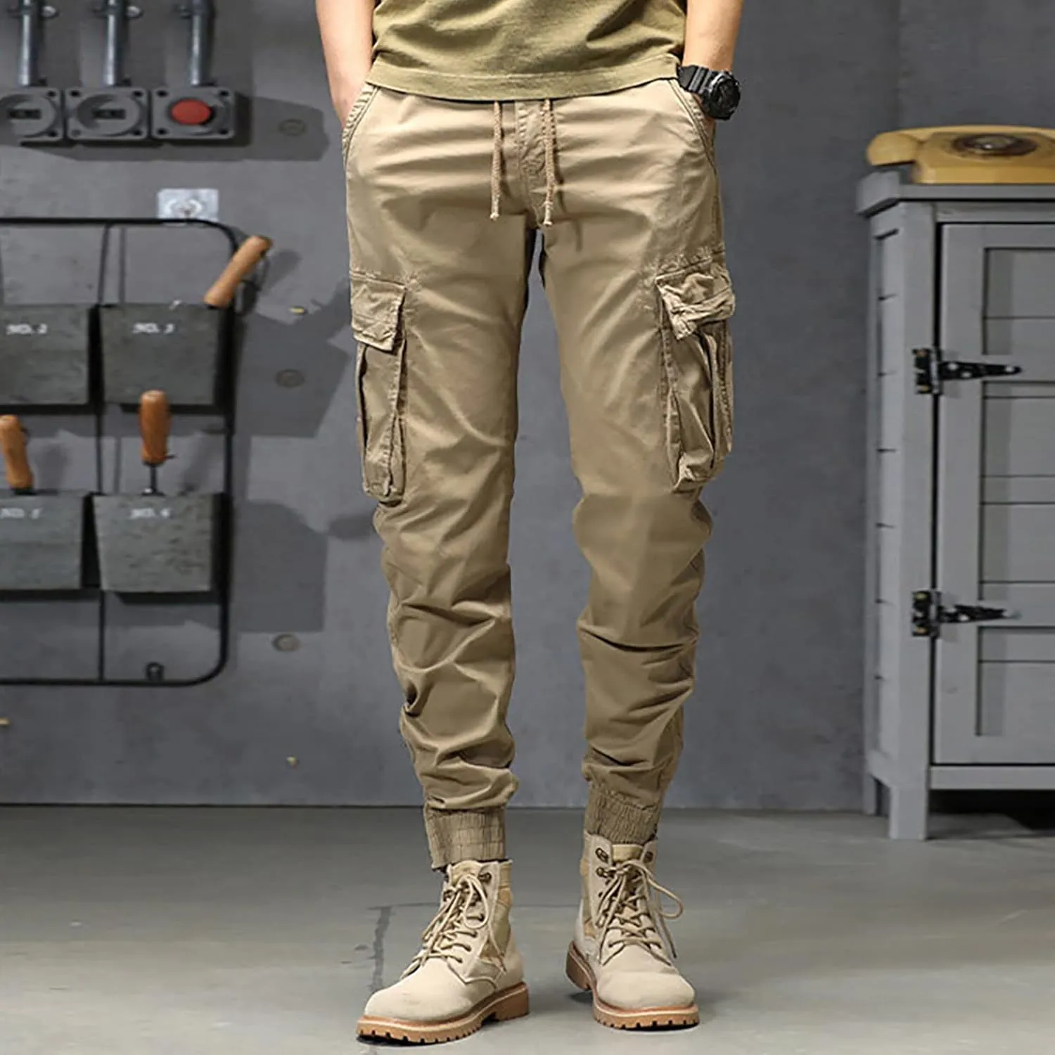 Mens Workout Cargo Sweatpants Running Pants Pockets Men's Pants Stripped Trousers Men's Fleece Sweatpant with Pockets