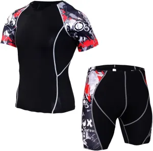 Men's Workout Set Compression Shirt & Shorts Top Shorts Sleeve Sports Base Layer Suit Quick Dry & Moisture-Wicking