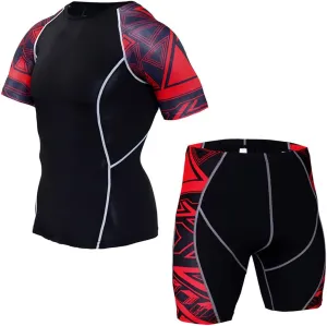 Men's Workout Set Compression Shirt & Shorts Top Shorts Sleeve Sports Base Layer Suit Quick Dry & Moisture-Wicking