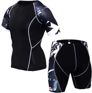 Men's Workout Set Compression Shirt & Shorts Top Shorts Sleeve Sports Base Layer Suit Quick Dry & Moisture-Wicking