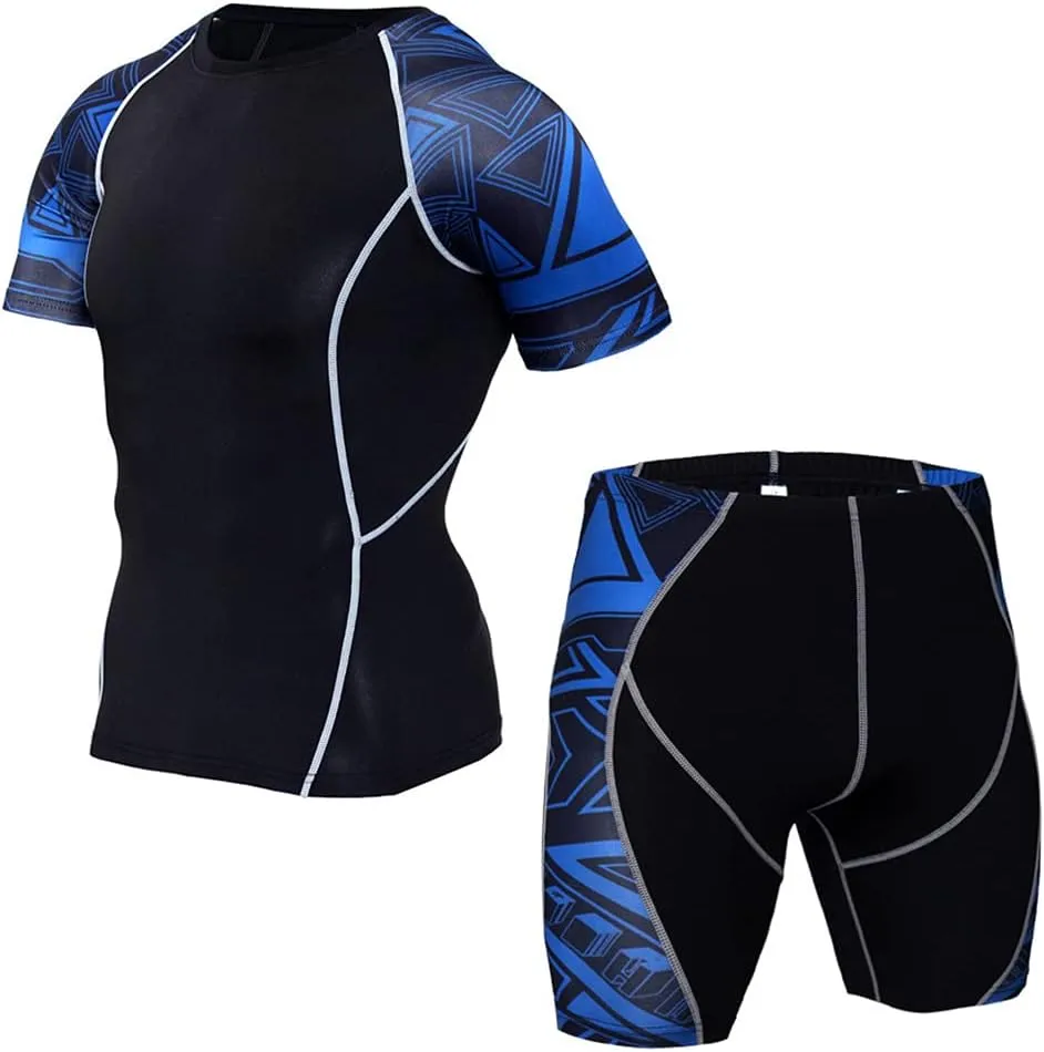 Men's Workout Set Compression Shirt & Shorts Top Shorts Sleeve Sports Base Layer Suit Quick Dry & Moisture-Wicking