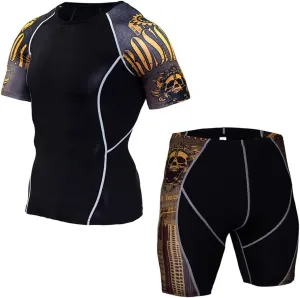 Men's Workout Set Compression Shirt & Shorts Top Shorts Sleeve Sports Base Layer Suit Quick Dry & Moisture-Wicking
