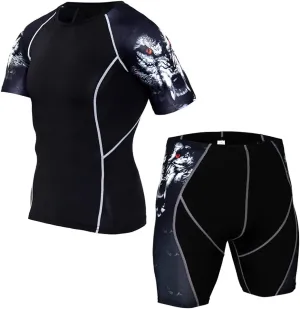 Men's Workout Set Compression Shirt & Shorts Top Shorts Sleeve Sports Base Layer Suit Quick Dry & Moisture-Wicking
