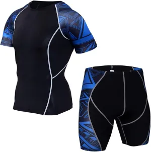 Men's Workout Set Compression Shirt & Shorts Top Shorts Sleeve Sports Base Layer Suit Quick Dry & Moisture-Wicking