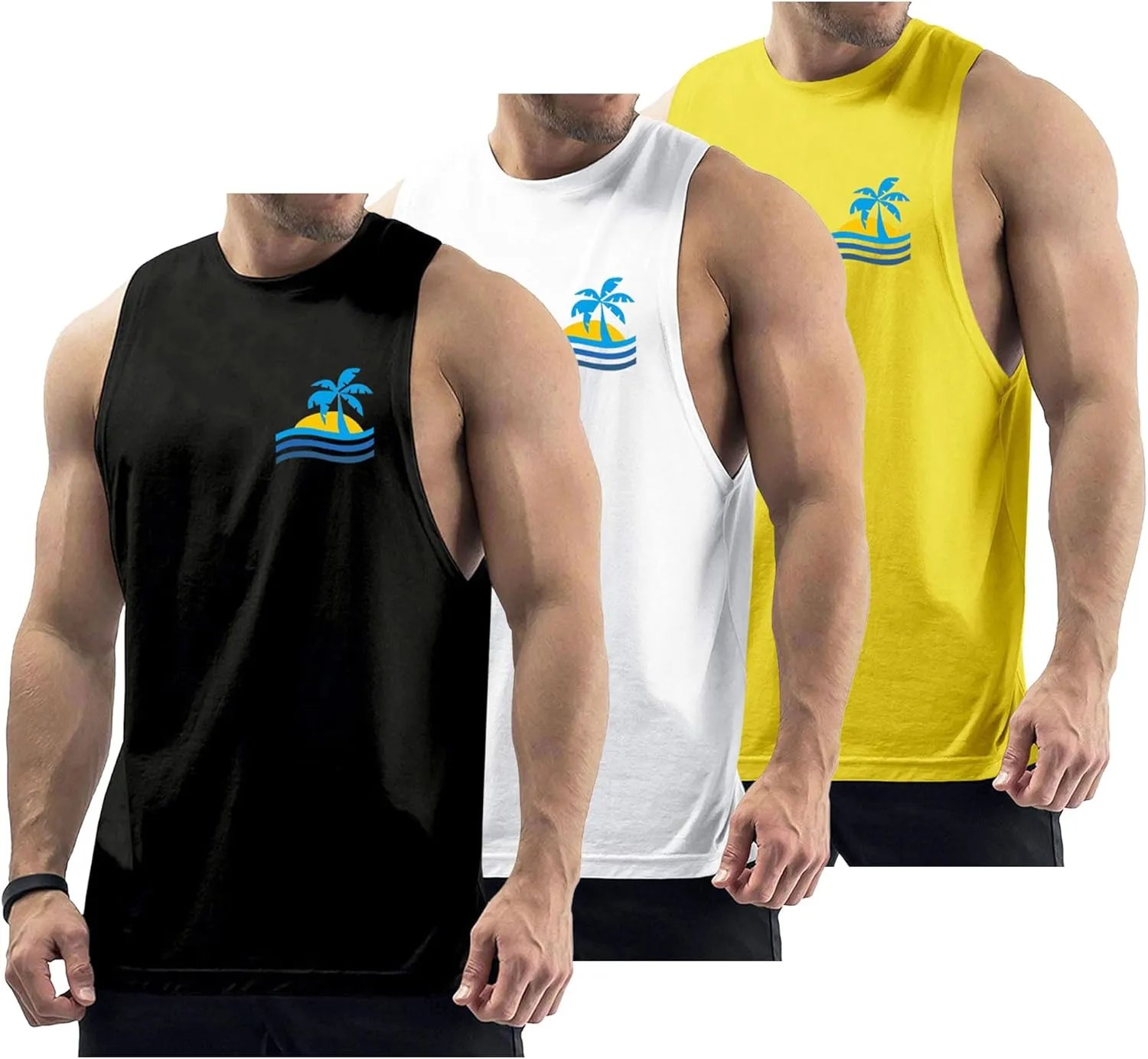 Men's Workout Tank Tops Cotton Gym Cut Off Sleeveless T Shirt Bodybuilding Fitness Muscle Athletic Tank Tops