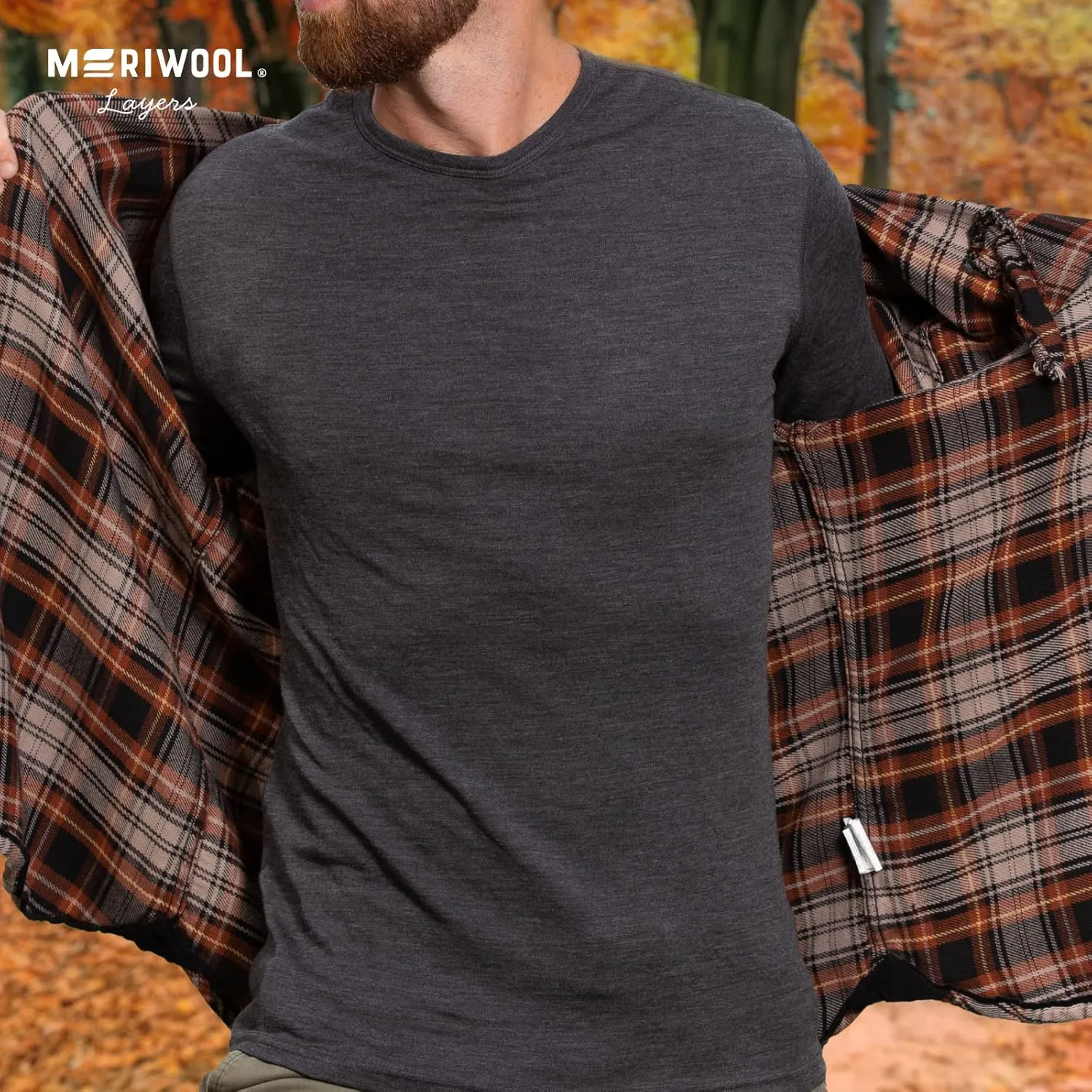 MERIWOOL Mens Base Layer 100% Merino Wool Lightweight Form Fit Top Thermal Shirt