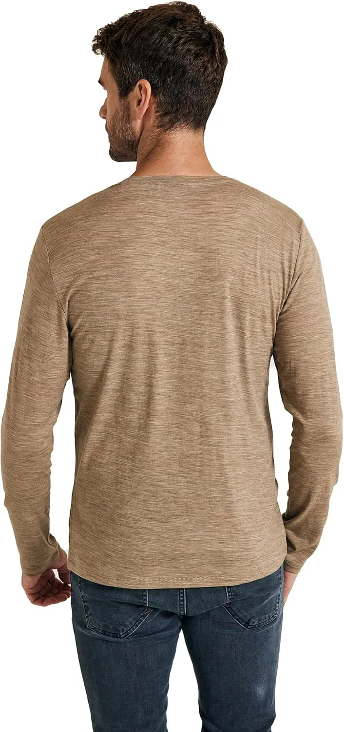 METARINO Men's Merino Wool Henley T-Shirt Long Sleeve Button Shirts Athletic Shirt Tees Tops for Travel,Cycling,Running