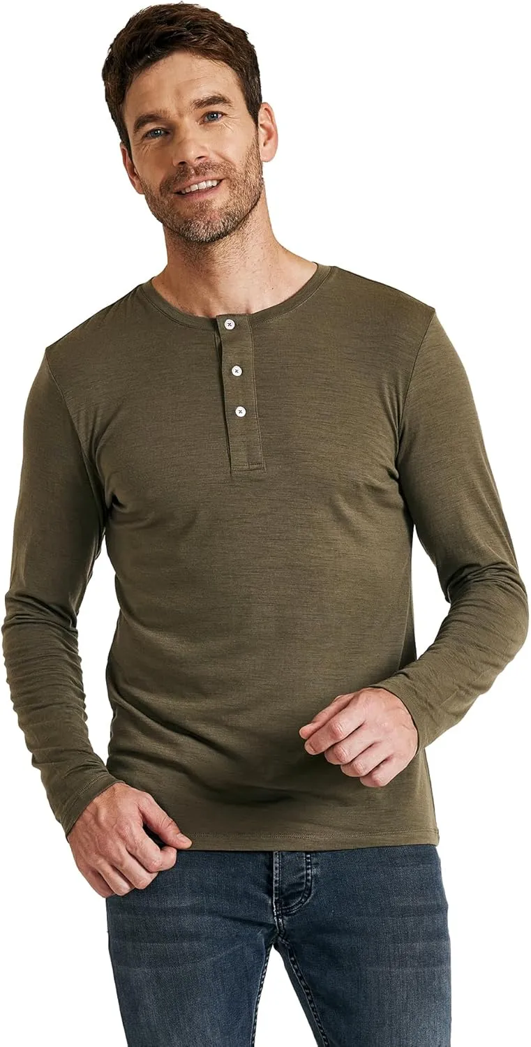 METARINO Men's Merino Wool Henley T-Shirt Long Sleeve Button Shirts Athletic Shirt Tees Tops for Travel,Cycling,Running