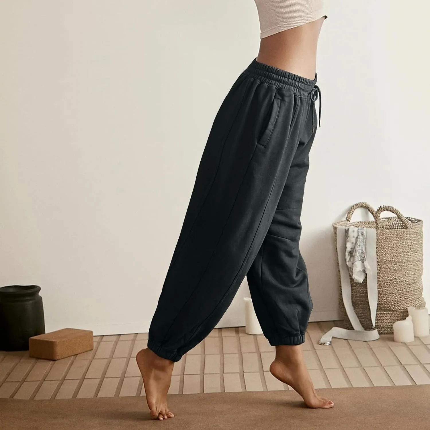 midelxp Baggy Jogger Pants for Women High Waisted Fleece Sweatpants Casual Athletic Pants Comfy Yoga Pants with Pockets