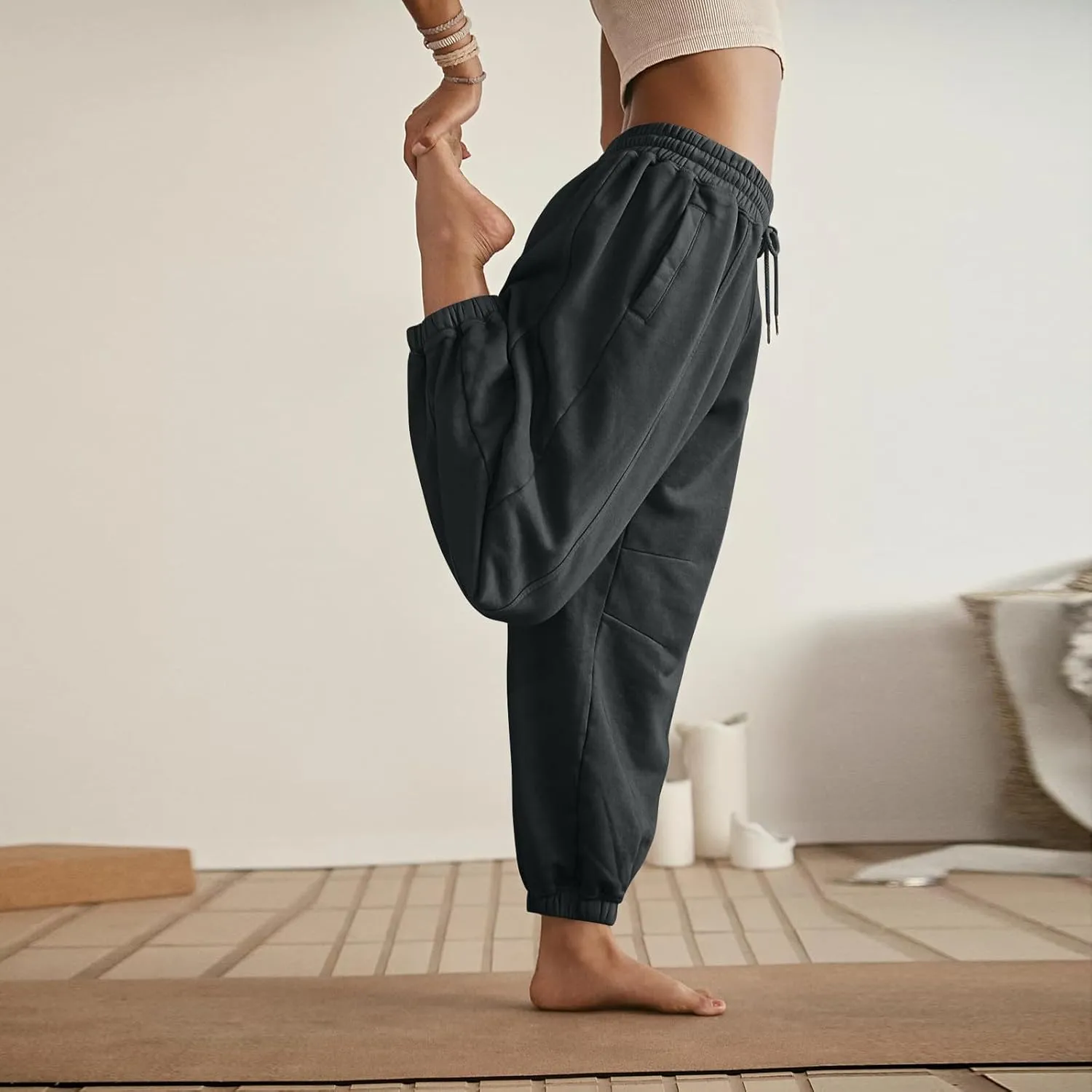 midelxp Baggy Jogger Pants for Women High Waisted Fleece Sweatpants Casual Athletic Pants Comfy Yoga Pants with Pockets